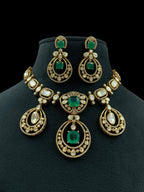 Royal Emerald Green Kundan Necklace Set with Matching Earrings Bridal & Festive Jewelry