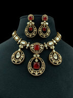 Royal Emerald Green Kundan Necklace Set with Matching Earrings Bridal & Festive Jewelry