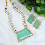 Elegant Green Stone Kundan Necklace Set with Matching Earrings – Party & Wedding Jewelry