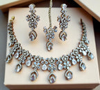 Designer Ruby & Diamond Choker Necklace Set with Earrings and Maang Tikka