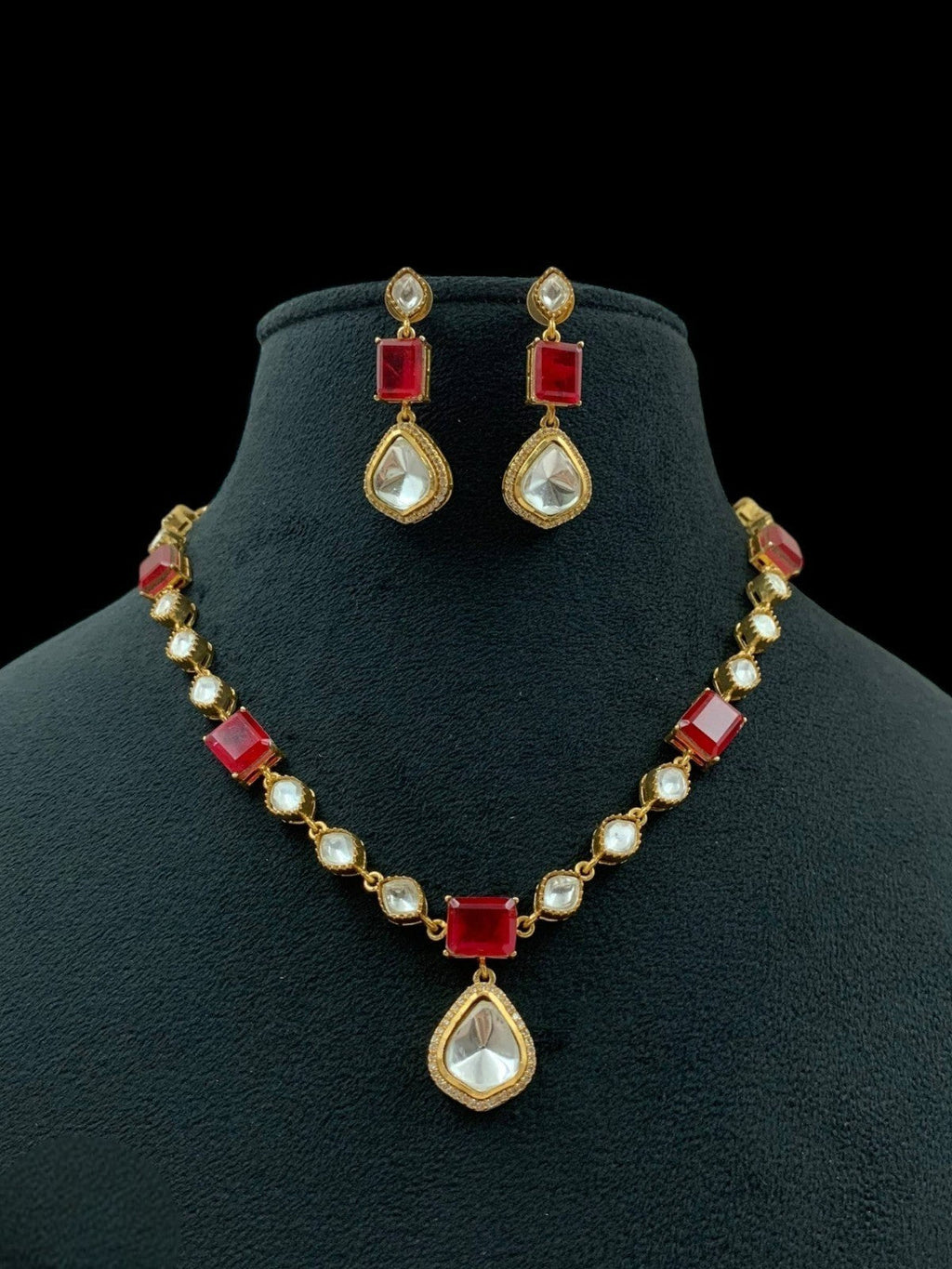 Green Kundan Necklace Set with Earrings | Gold Plated Bridal Jewelry for Women & Girls