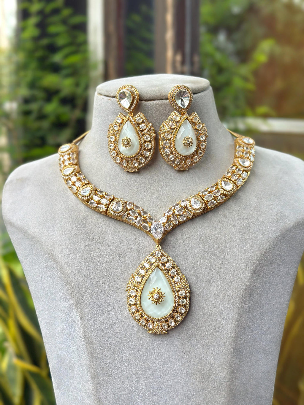 Gold Plated Red Stone Necklace Set with Earrings | Bridal & Party Wear Jewelry for Women