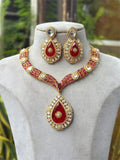 Gold Plated Red Stone Necklace Set with Earrings | Bridal & Party Wear Jewelry for Women