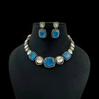 Elegant Blue Stone Necklace Set with Earrings | Designer Party & Wedding Jewelry for Women