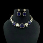 Elegant Blue Stone Necklace Set with Earrings | Designer Party & Wedding Jewelry for Women