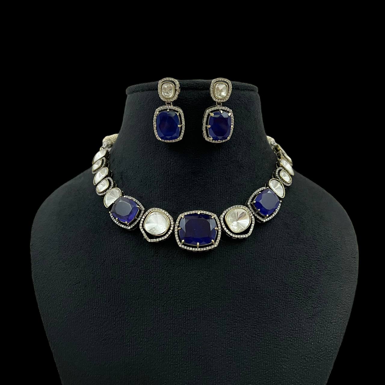Elegant Blue Stone Necklace Set with Earrings | Designer Party & Wedding Jewelry for Women