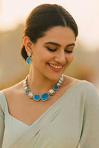 Elegant Blue Stone Necklace Set with Earrings | Designer Party & Wedding Jewelry for Women