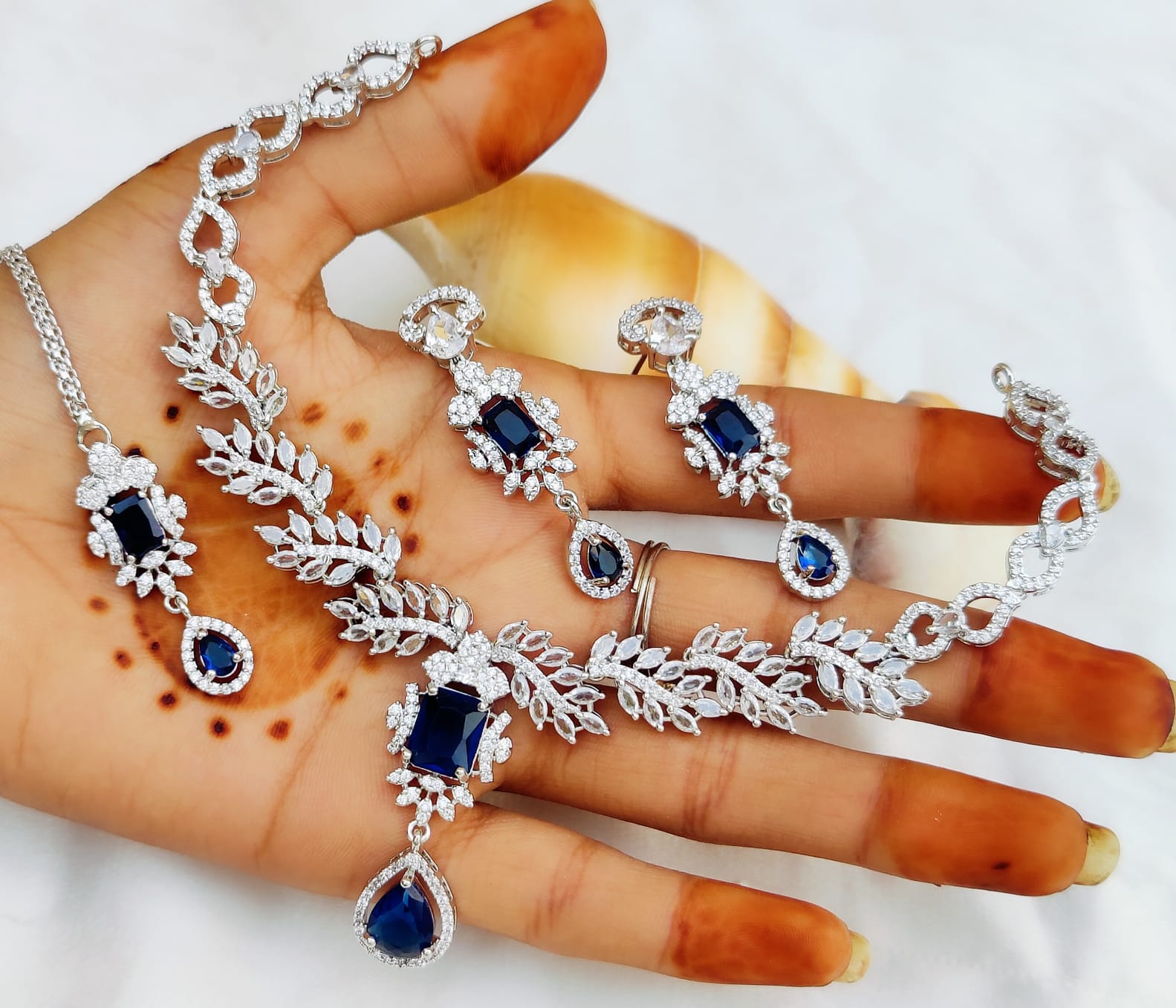 Silver-Plated Necklace Set with Earrings & Maang Tikka | Indian Jewellery | Silver Plated Jewellery | Indian Necklace Set