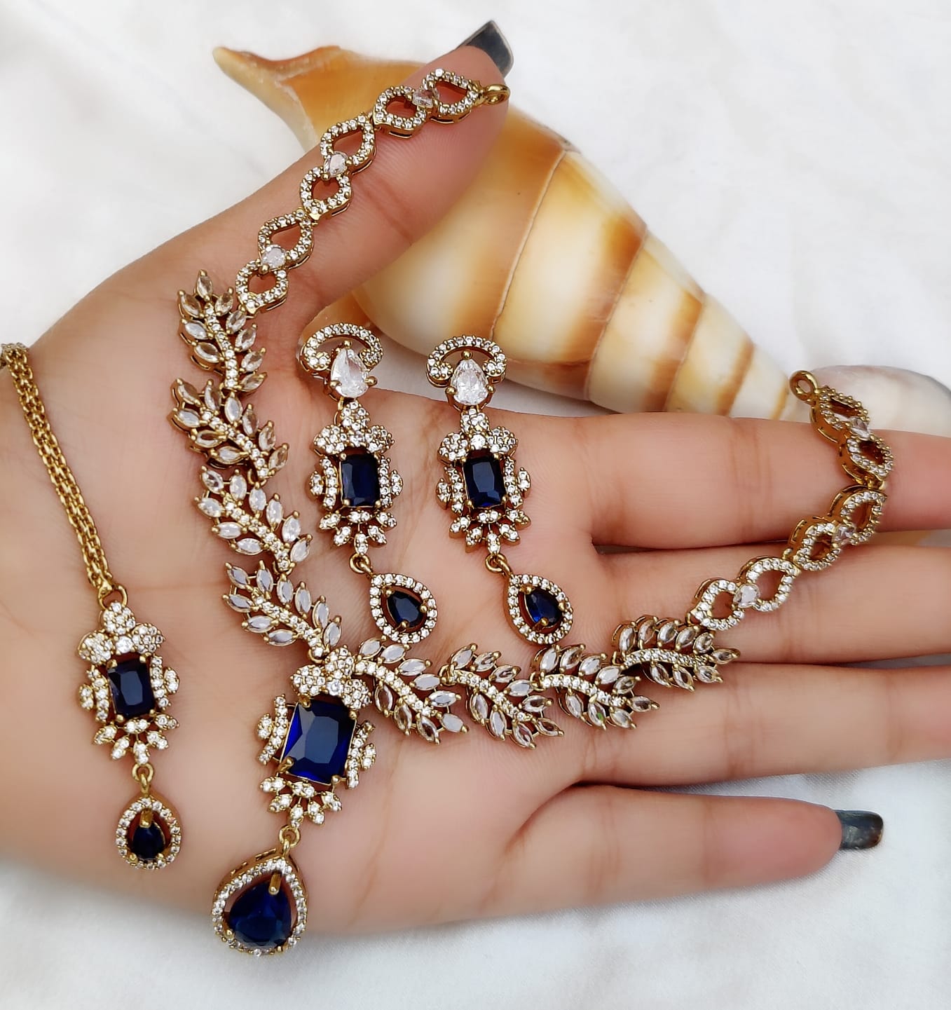 Gold-Plated Stone Necklace Set with Earrings & Maang Tikka | Indian Jewellery | Indian Necklace Set