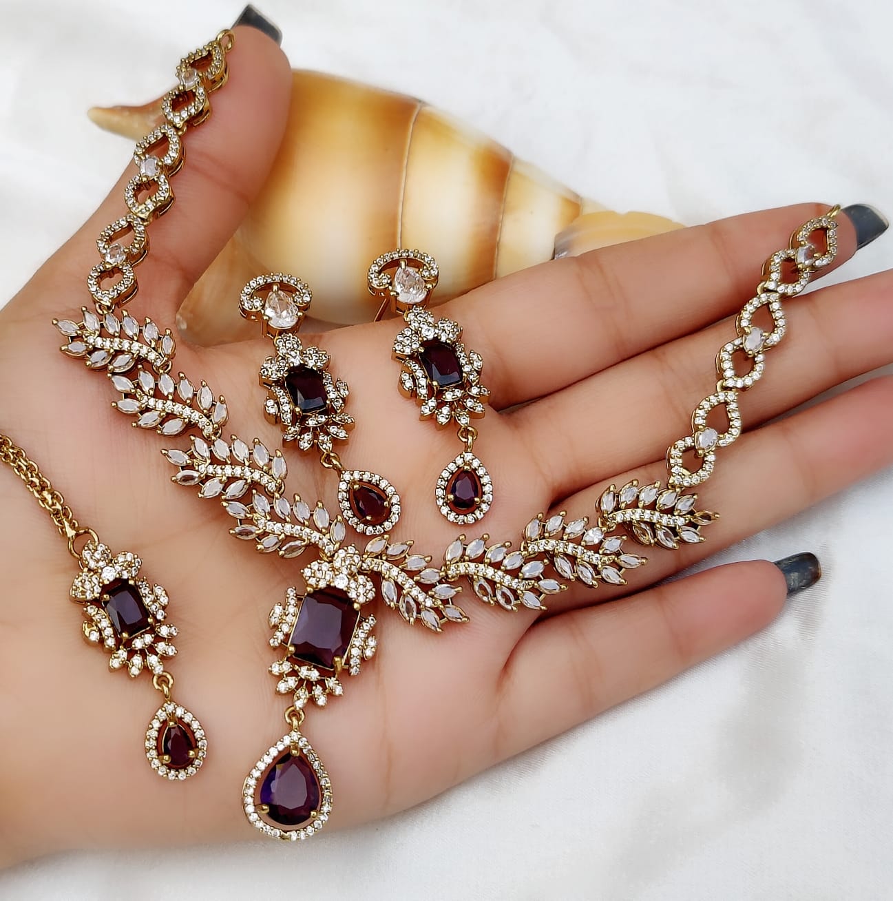 Gold-Plated Stone Necklace Set with Earrings & Maang Tikka | Indian Jewellery | Indian Necklace Set
