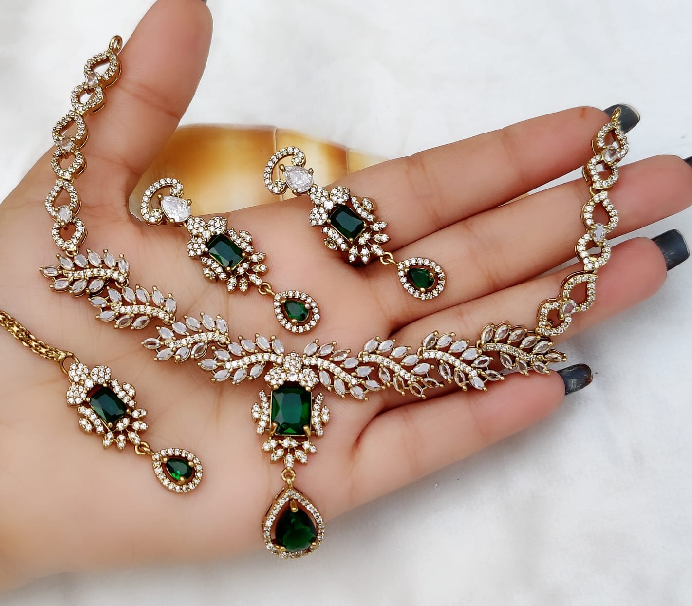 Gold-Plated Stone Necklace Set with Earrings & Maang Tikka | Indian Jewellery | Indian Necklace Set