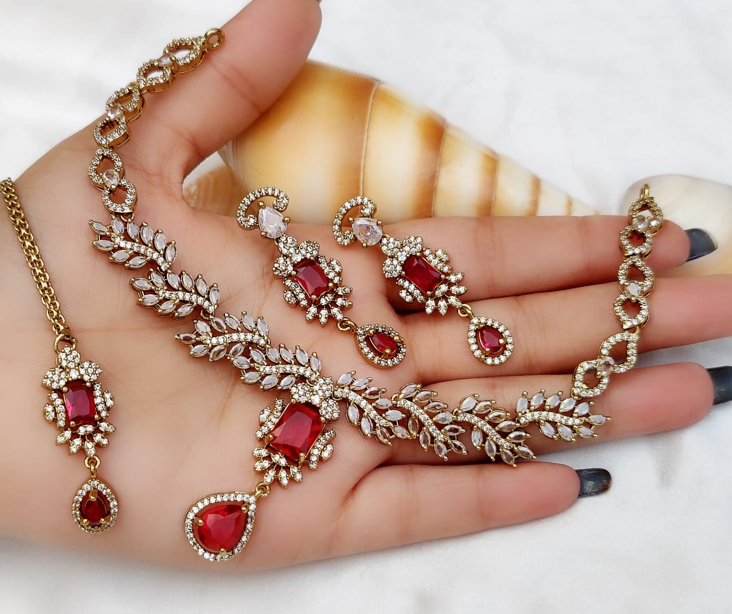 Gold-Plated Stone Necklace Set with Earrings & Maang Tikka | Indian Jewellery | Indian Necklace Set