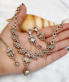 Gold-Plated Stone Necklace Set with Earrings & Maang Tikka | Indian Jewellery | Indian Necklace Set