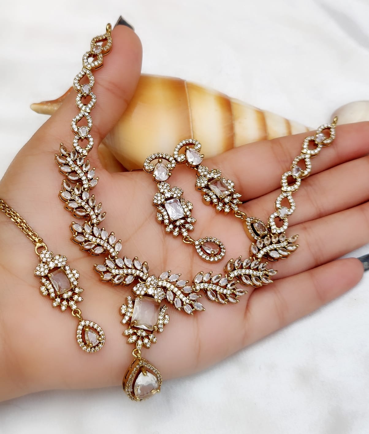 Gold-Plated Stone Necklace Set with Earrings & Maang Tikka | Indian Jewellery | Indian Necklace Set