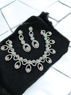 Traditional Silver Plated Round Shaped AD CZ Stone Necklace Earring Set