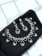 Traditional Silver Plated Round Shaped AD CZ Stone Necklace Earring Set