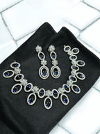 Traditional Silver Plated Round Shaped AD CZ Stone Necklace Earring Set