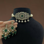 Kundan Choker Necklace Set with Pearl Drops & Earrings Bridal Jewelry Set Pakistani Necklace Set  Polki Necklace