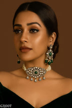 Kundan Choker Necklace Set with Pearl Drops & Earrings Bridal Jewelry Set Pakistani Necklace Set  Polki Necklace