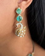 Jaipuri Pale Green Peacock Design Kundan Polki Choker Earrings Set | Kundan Jewelry | Indian Jewelry | Pakistani Necklace Set | Traditional Jewelry