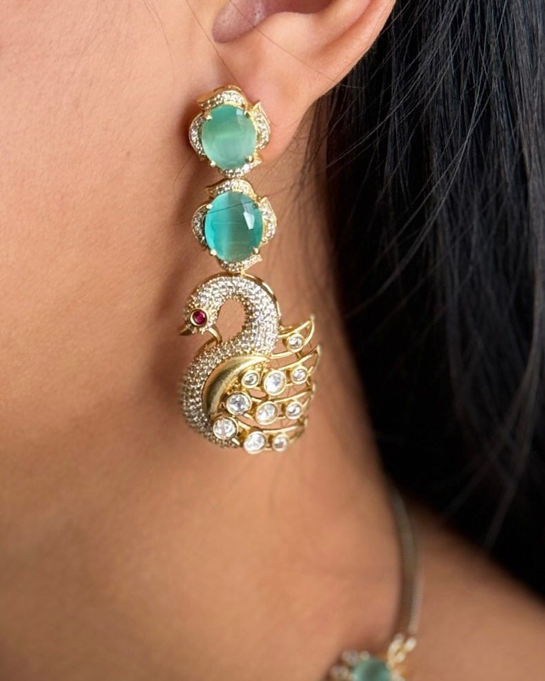 Jaipuri Pale Green Peacock Design Kundan Polki Choker Earrings Set | Kundan Jewelry | Indian Jewelry | Pakistani Necklace Set | Traditional Jewelry