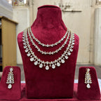 Multi Layer Pink CZ Sapphire Necklace Chandelier Earrings Set | Kundan Jewelry | AD Jewelry | Indian Jewelry | Traditional Jewelry