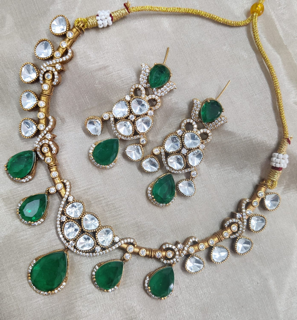 Jaipuri Traditional American Diamond Choker Earrings Set | Kundan Jewelry | AD Jewelry | Indian Jewelry | Traditional Jewelry