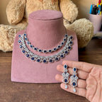 Traditional Double Layered AD Choker Earrings Set - Silver Finish CZ Choker Earrings Set