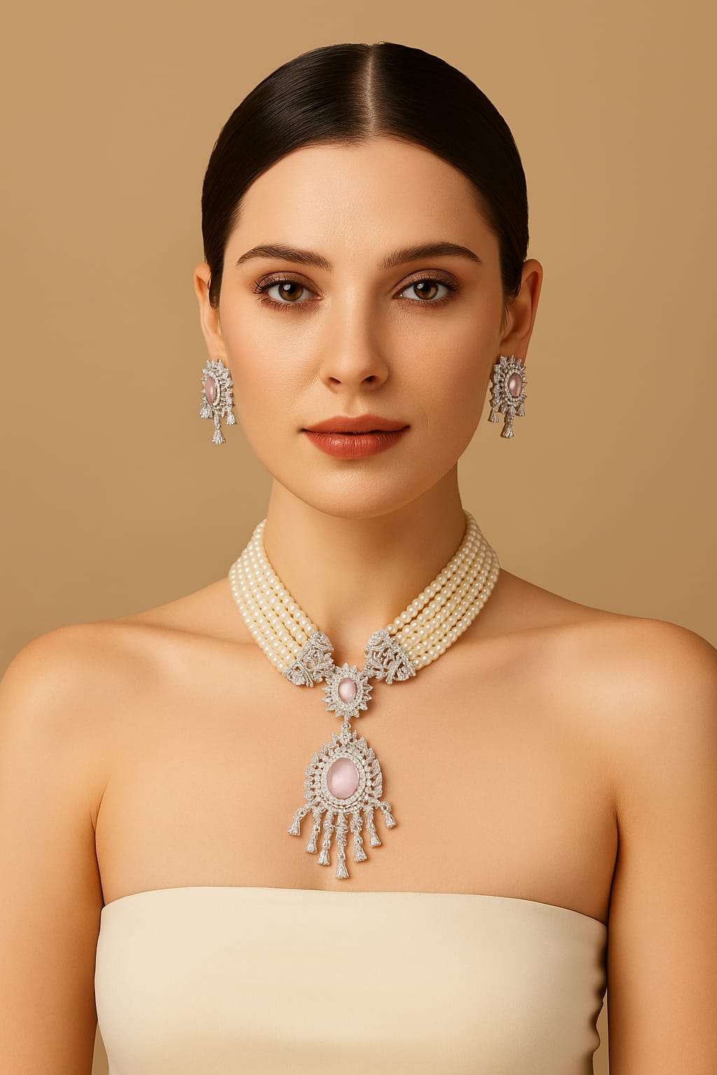 Wedding Bollywood Inspired AD Beads Chailn Necklace Earring Set