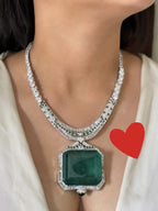 Priyanka Chopra Inspired Polki Silver Plated Necklace Earring Set For Wedding
