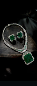 Polki Silver Plated Necklace Earring Set For Wedding