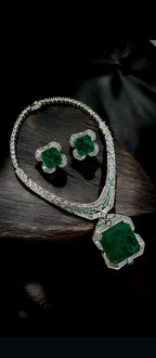 Priyanka Chopra Inspired Polki Silver Plated Necklace Earring Set For Wedding