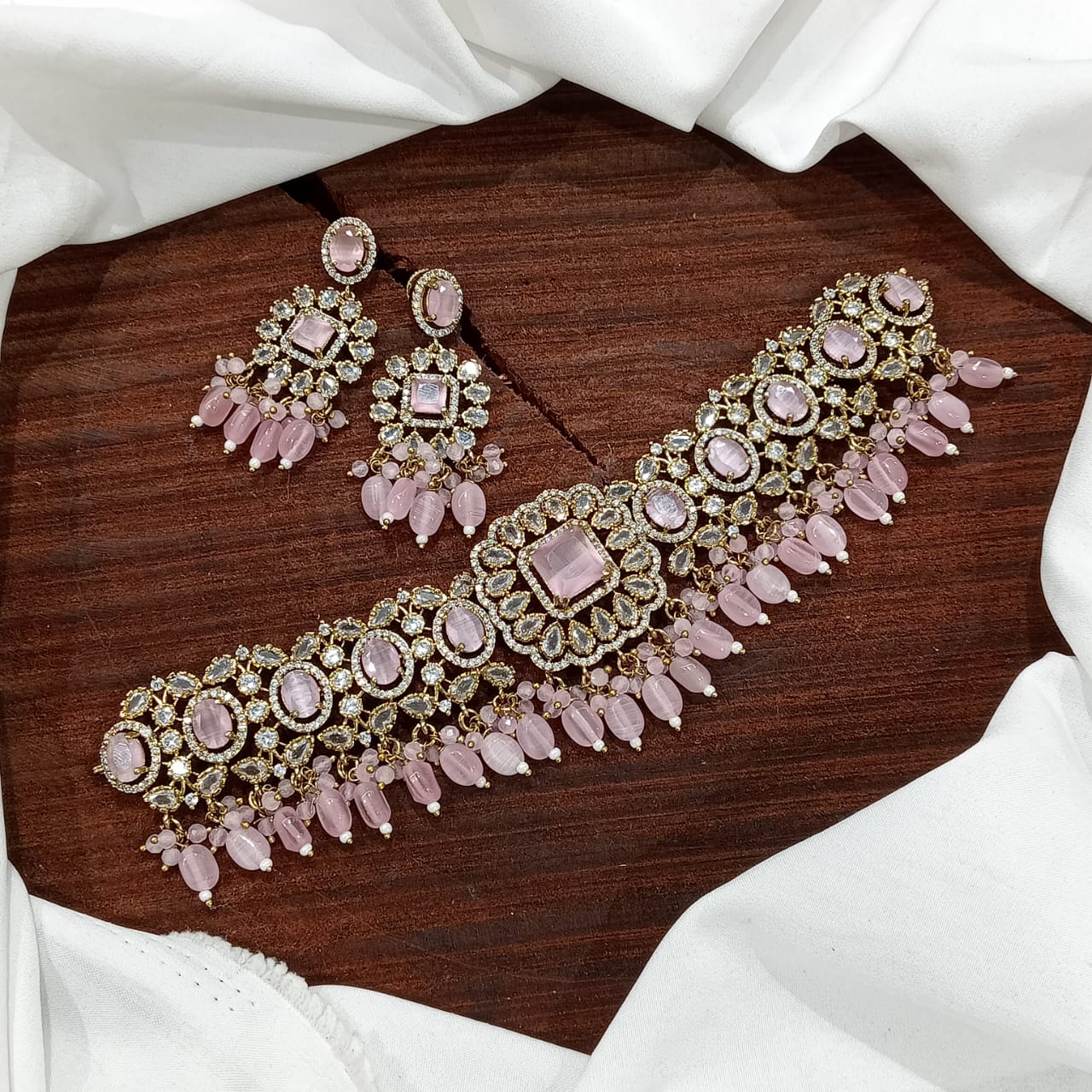 Stylish Victorian Kundan Choker Earrings Set For Wedding - Kundan Choker Set Indian Jewelry
