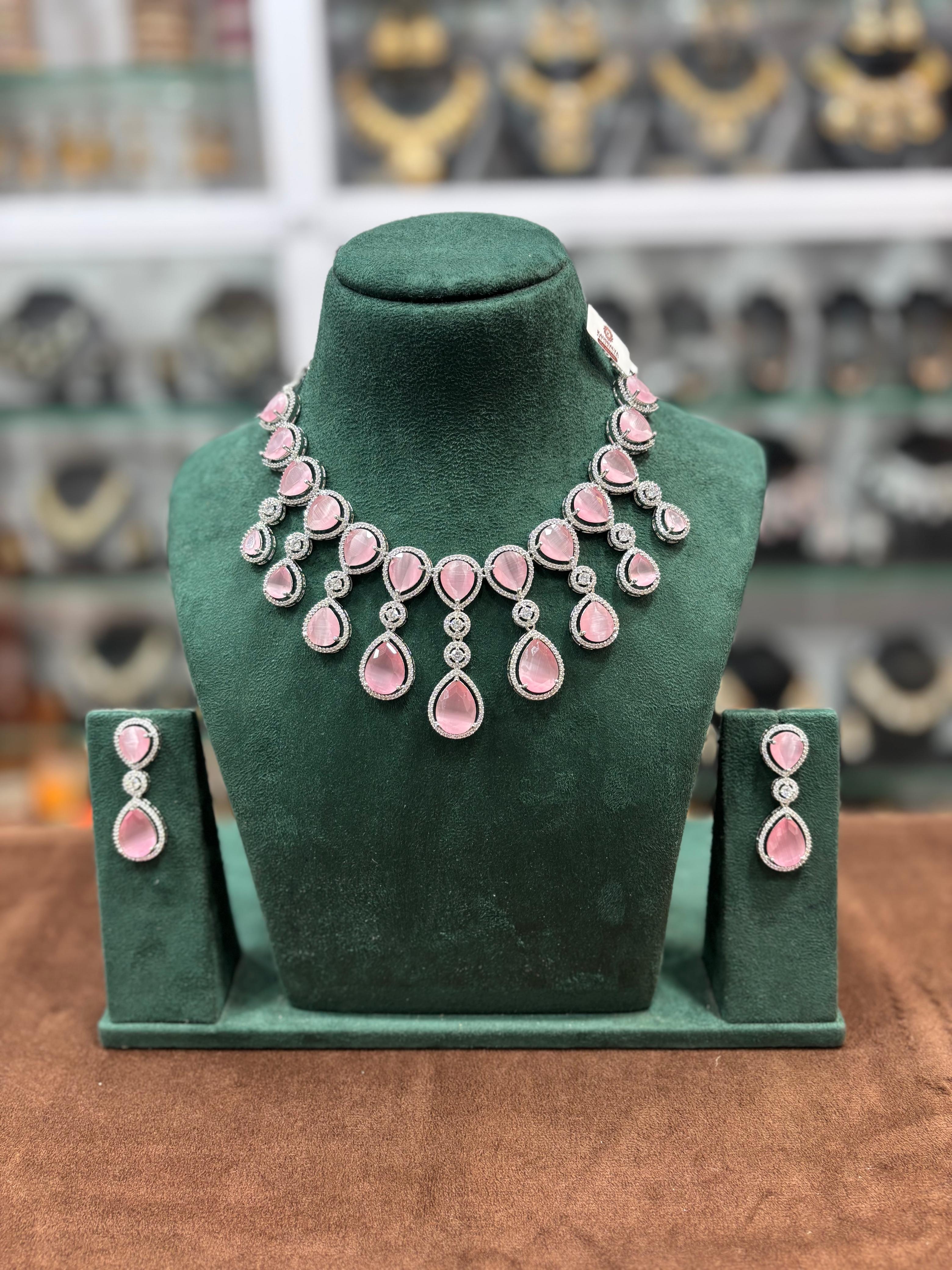 Bollywood Inspired AD Choker Earring Set - Celebrity Inspired CZ Choker Set