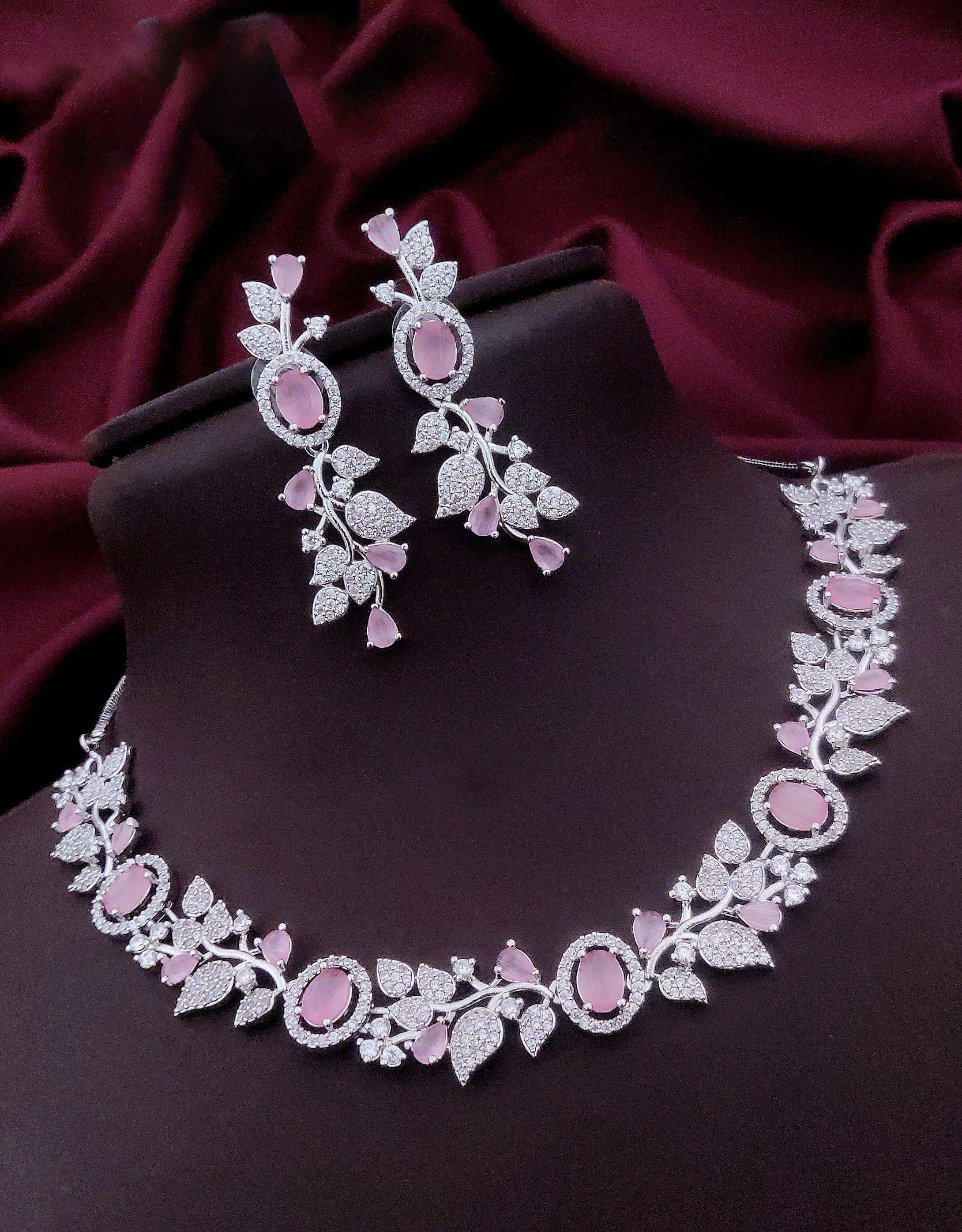 Indian Flower Design Kundan AD Choker Earrings Set | Kundan Jewelry | AD Jewelry | Pakistani Choker Set | Traditional Jewelry