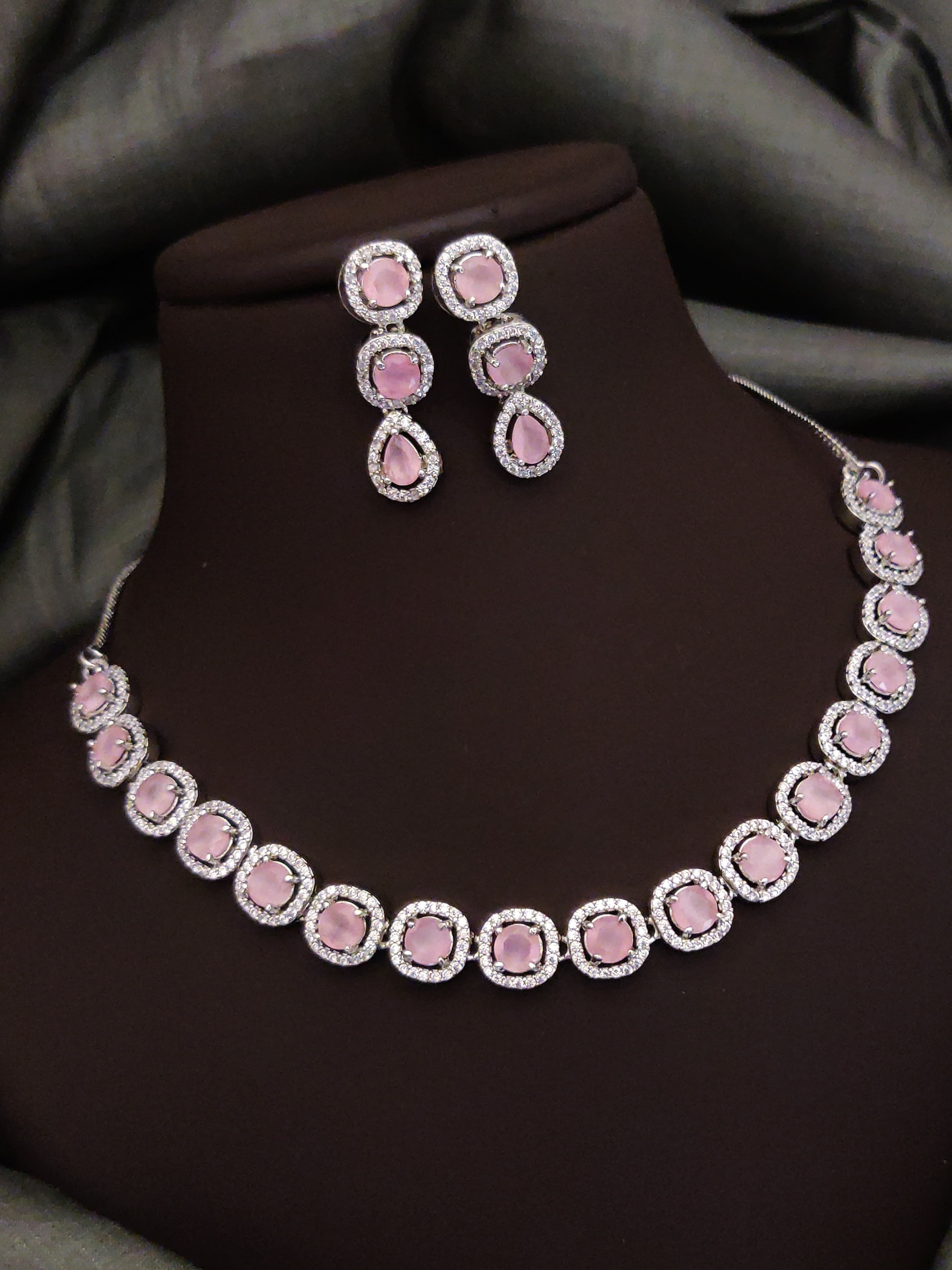 Bridal Silver Plated CZ Choker Earrings Set | Kundan Jewelry | AD Jewelry | Pakistani Choker Set | Traditional Jewelry