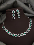 Bridal Silver Plated CZ Choker Earrings Set | Kundan Jewelry | AD Jewelry | Pakistani Choker Set | Traditional Jewelry