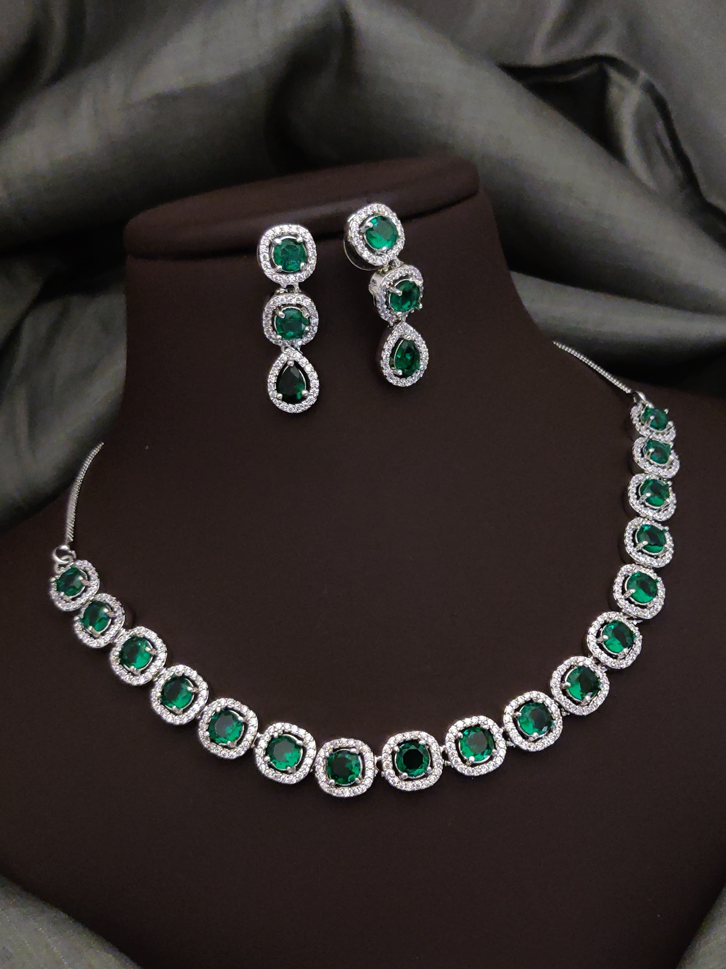 Bridal Silver Plated CZ Choker Earrings Set | Kundan Jewelry | AD Jewelry | Pakistani Choker Set | Traditional Jewelry