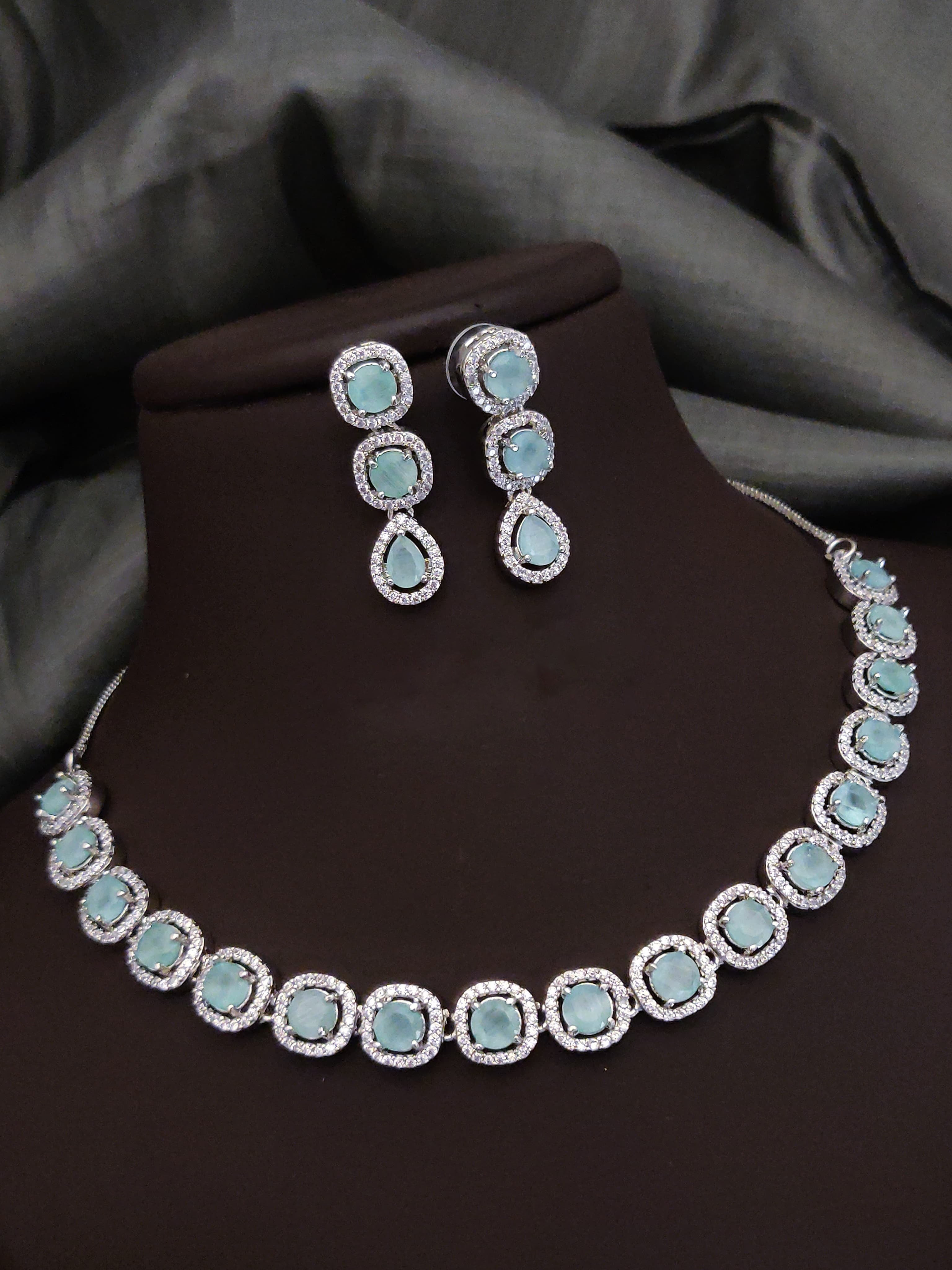 Bridal Silver Plated CZ Choker Earrings Set | Kundan Jewelry | AD Jewelry | Pakistani Choker Set | Traditional Jewelry