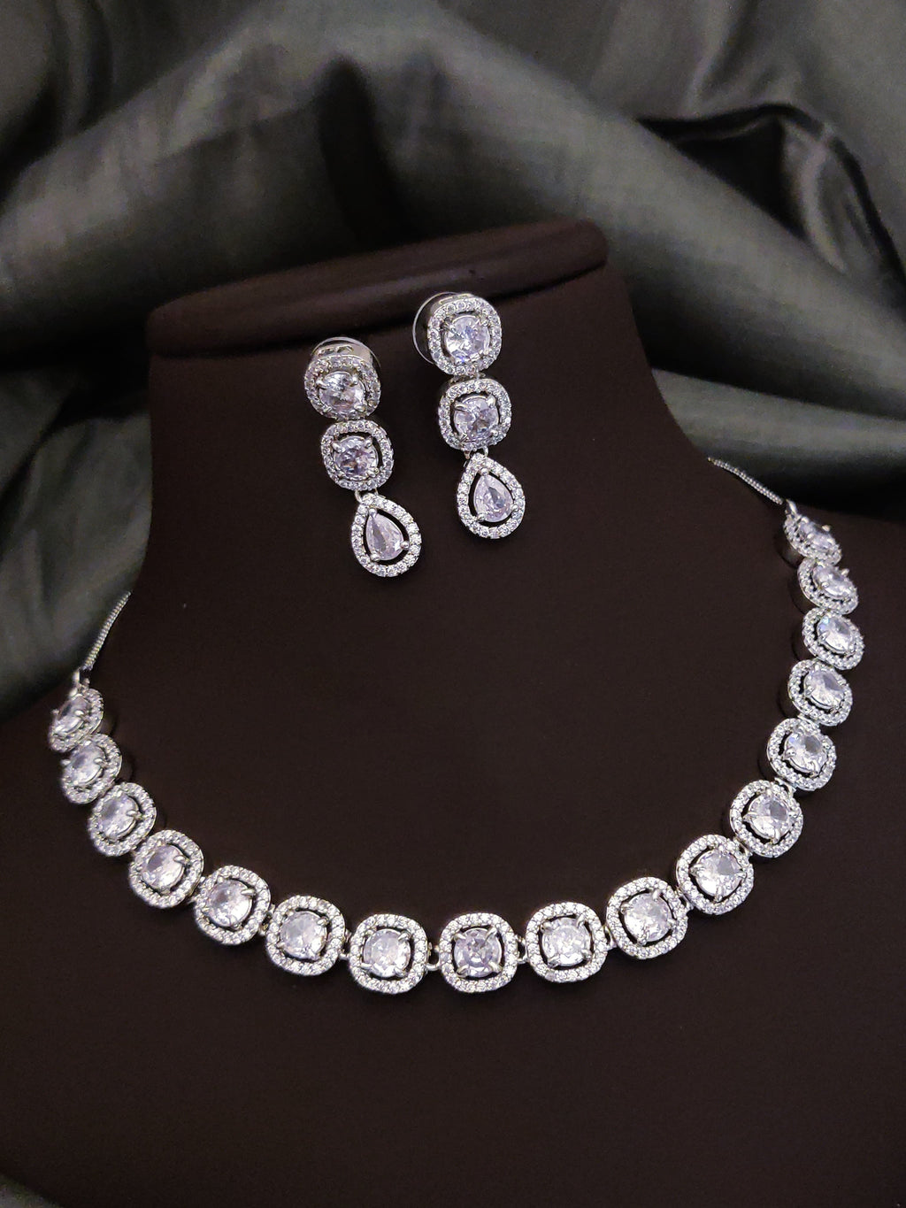 Bridal Silver Plated CZ Choker Earrings Set | Kundan Jewelry | AD Jewelry | Pakistani Choker Set | Traditional Jewelry