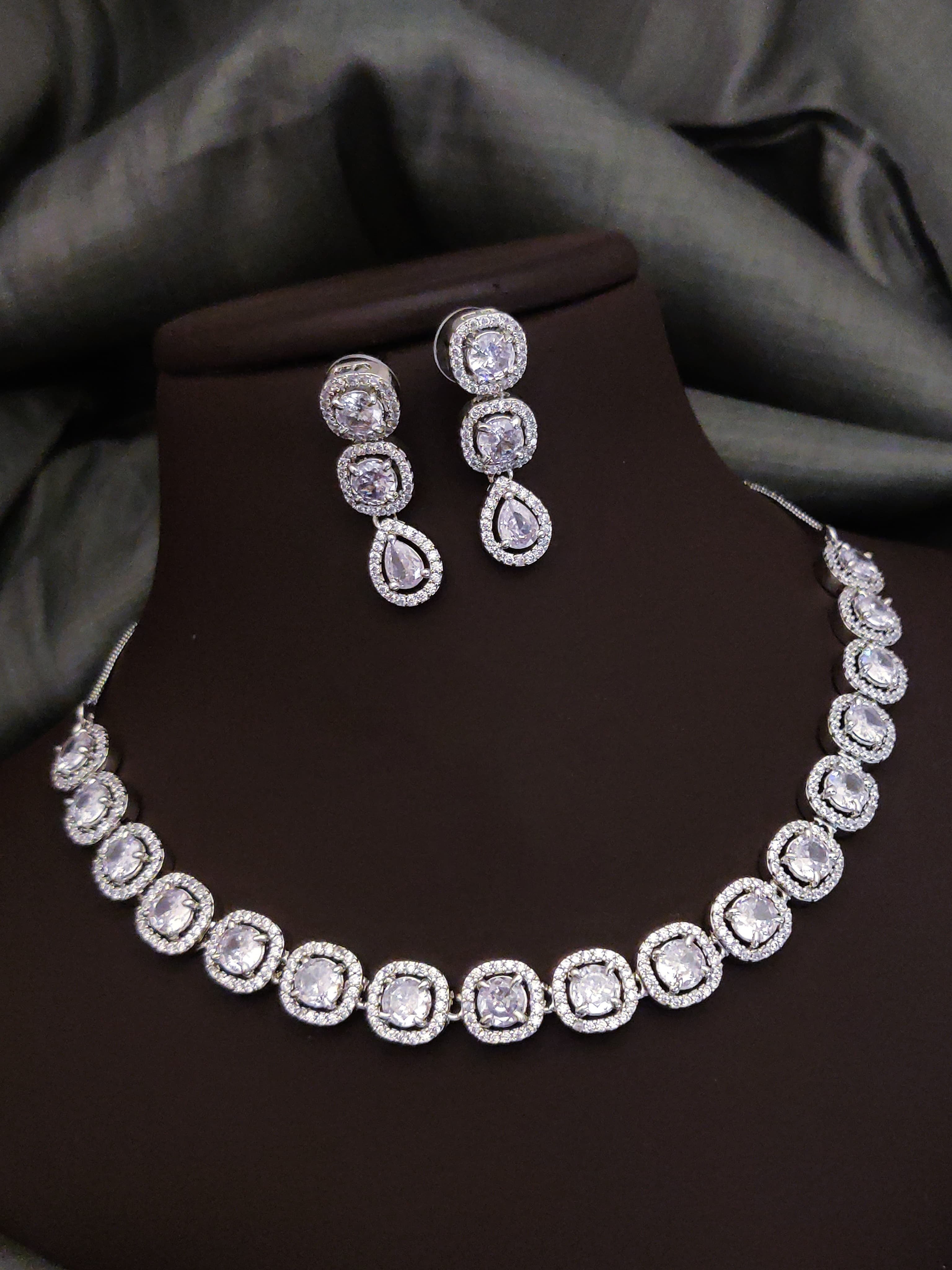 Bridal Silver Plated CZ Choker Earrings Set | Kundan Jewelry | AD Jewelry | Pakistani Choker Set | Traditional Jewelry