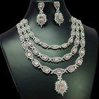 Triple Layer CZ Kundan Necklace Earrings Set | Kundan Jewelry | AD Jewelry | Indian Jewelry | Traditional Jewelry