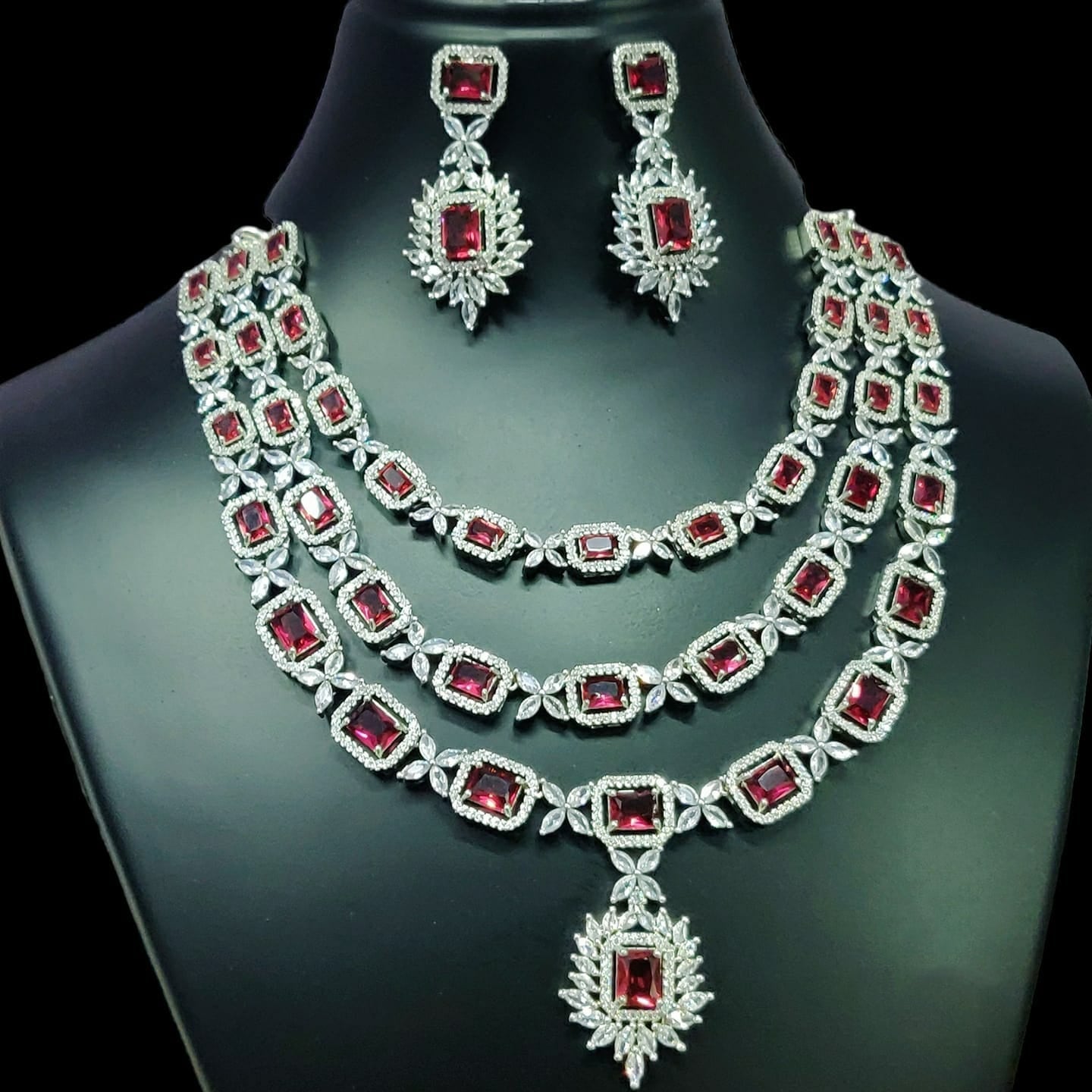 Triple Layer CZ Kundan Necklace Earrings Set | Kundan Jewelry | AD Jewelry | Indian Jewelry | Traditional Jewelry