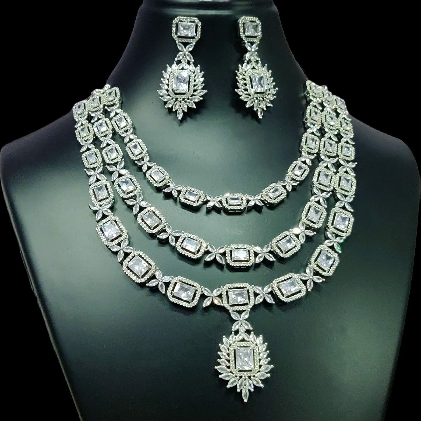 Triple Layer CZ Kundan Necklace Earrings Set | Kundan Jewelry | AD Jewelry | Indian Jewelry | Traditional Jewelry