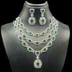 Triple Layer CZ Kundan Necklace Earrings Set | Kundan Jewelry | AD Jewelry | Indian Jewelry | Traditional Jewelry