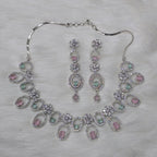 Pakistani Silver Finish CZ Choker Earrings Set For Wedding