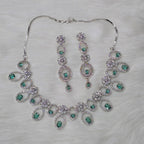 Pakistani Silver Finish CZ Choker Earrings Set For Wedding