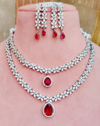 Indian Double Layered Silver Finish AD Choker Earrings Set