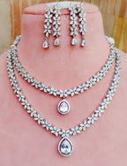 Indian Double Layered Silver Finish AD Choker Earrings Set