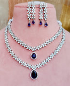 Indian Double Layered Silver Finish AD Choker Earrings Set